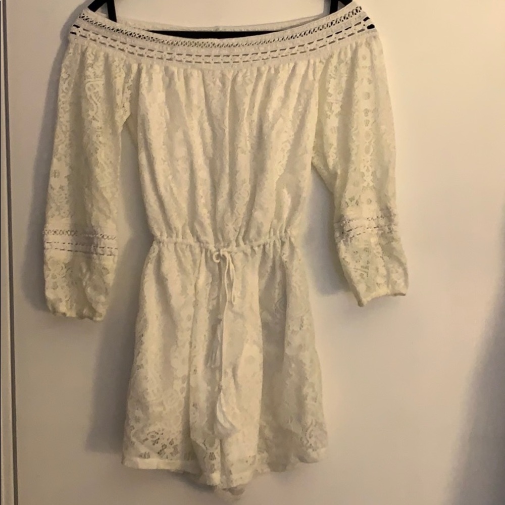 White Lace Off The Shoulder Romper